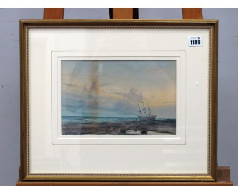 HAROLD WILLIAM STAGG (1882-1918) Coastal Scene, with figures and a boat at low tide, watercolour, signed lower left, 16 x 25c