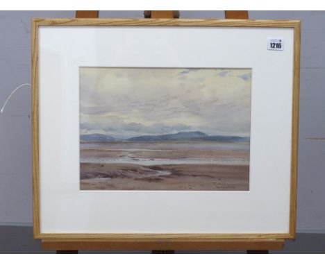 GEORGE HAMILTON CONSTANTINE (Sheffield Artist, 1878-1967) *ARR Beach Scene with Mountains Beyond, watercolour, signed lower r