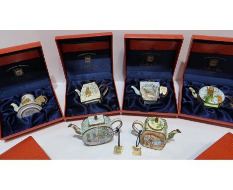 Six Charlotte di Vita Trade plus Aid Peter Rabbit themed enamel teapots in original boxes Condition Report:Available upon req