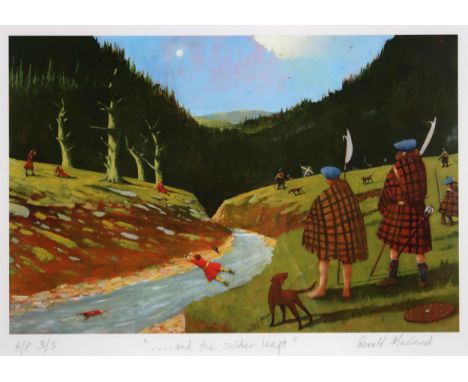 DONALD MACLEOD (SCOTTISH 1956-2018) "...AND THE SOLDIER LEAPT" Print multiple, signed lower right, numbered 3/5, 28 x 41.5cm 