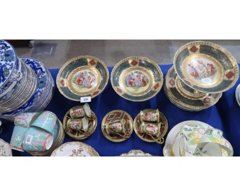 A Vienna porcelain transfer printed dessert set with coffee cups and saucers, Copeland cups and saucers, Hammersley cups and 