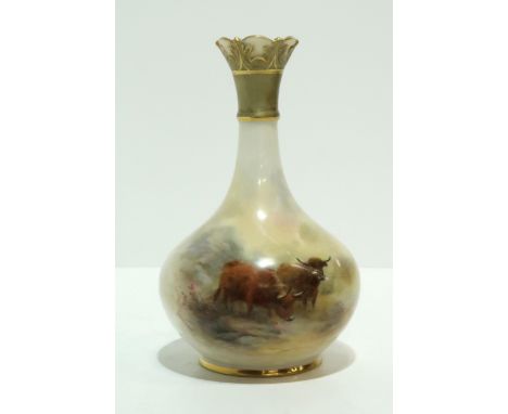 A Royal Worcester vase, painted with Highland Cattle, signed H Stinton, restored, shape G702 Condition Report:Available upon 