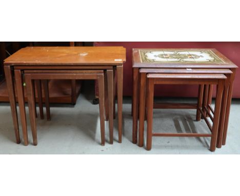 A lot comprising mid 20th century teak Gordon Russell nest of three tables, 50cm high x 66cm wide x 38cm deep and a Danish ne