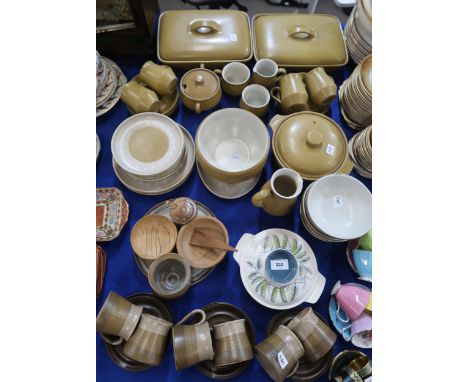 Assorted Derby mustard glaze dinner wares, a Poole pottery tureen and cover, studio pottery coffee set etc Condition Report:A