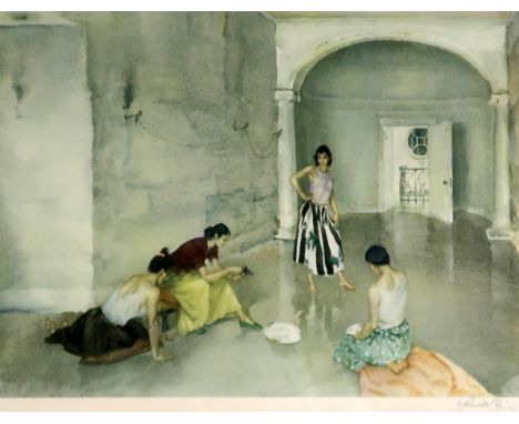 WILLIAM RUSSELL FLINT (SCOTTISH 1880-1969) WOMEN PLAYING CARDS Print multiple, 36 x 50cm Condition Report:Available upon requ