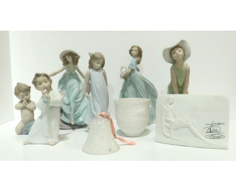 A collection of Lladro figures, mainly children, together with a bell, night light and a collectors society plaque Condition 