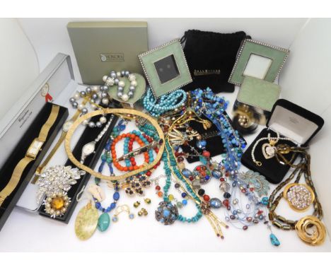 A collection of vintage costume jewellery to include a Marcel Drucker diamond accent watch, items by Miracle, Joan Rivers col