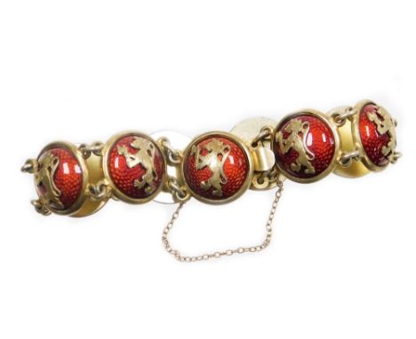 A Continental enamelled cabochon link bracelet, the bracelet formed of various circular links, each raised and finished in re
