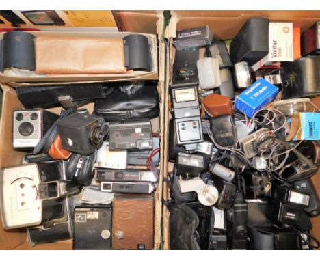 Various camera equipment, to include a large group of camera flashes, box cameras, boots cameras, a Ful-Vue camera, Kodak Bro
