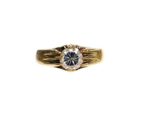 A 9ct gold solitaire ring, set with an imitation diamond, in claw setting, ring size R½, 4.9g all in.