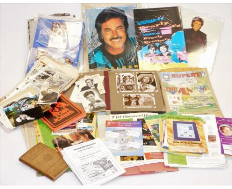 Various ephemera, BT phone card direct papers, guides, leaflets, other phone card paperwork, Tom Jones leaflets, Heather (JF)