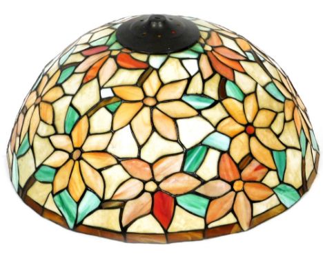 A Tiffany style circular lamp shade, with various orange flowers and metal hanging centre, 54cm diameter. 