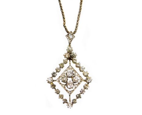 A Victorian/Edwardian diamond pendant, the lozenge shaped pendant set with rose cut diamonds, of varying size, the centre sec