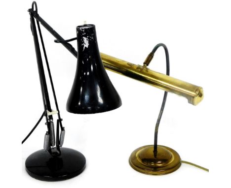 Two lamps, to include a black angle poise lamp, 50cm high unextended and a gilt brass desk lamp, 40cm high. (2)
