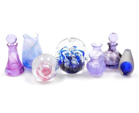 A group of Caithness and other glassware, to include a purple twist bud vase, a domed paperweight, a Caithness pink and white