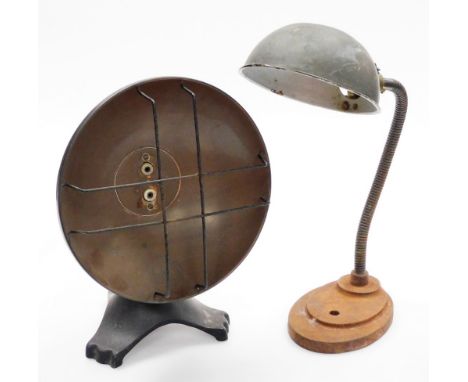 Two industrial lamps, to include an industrial desk lamp, and a industrial metal heater lamp. (2)