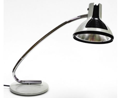 An Art Deco style fase lamp, model 620M, with a plastic grey and black shade, with brushed aluminium reflector, supported on 