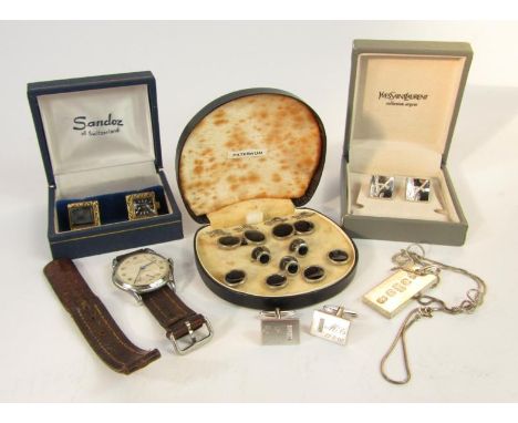 Gentleman's silver and costume jewellery, including a pair of Yves Saint Laurent cuff links, Paternun dress shirt set, silver