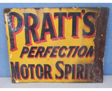 A mid 20thC enamel Pratts Perfection Motor Spirit sign, 46cm x 56cm.