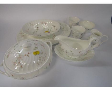 A Wedgwood porcelain part dinner and tea service, decorated in the Campion pattern, comprising meat platter, pair of vegetabl
