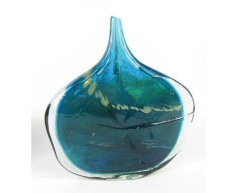 A Michael Harris Mdina glass Axe vase, speckled turquoise, signed Michael Harris, Mdina Glass, Malta, white paper label, 29cm