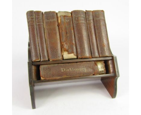 An early 20thC Asprey's leather bound reference library, comprising dictionary, encyclopaedia, atlas, gazetteer, etc, 8 volum