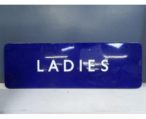 An enamel British Rail Ladies Platform sign, royal blue, 31cm x 91cm.