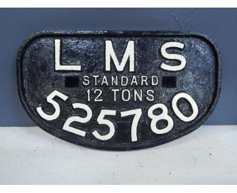 An LMS Standard 12tons 525780 engine plaque, 16cm x 28cm at widest point.