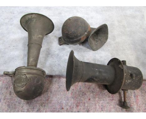 Three automobile horns, comprising an Apollo Motor Accessories of Birmingham, Finnis of London, and a Lucas.