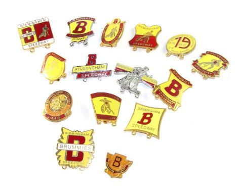 Vintage Speedway enamel badges Birmingham, mixed periods with earliest dated 1949 Supporter's Club, (15).