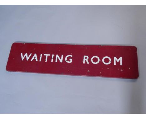 A British Rail enamel Waiting Room sign, maroon, 30.5cm x 122cm.