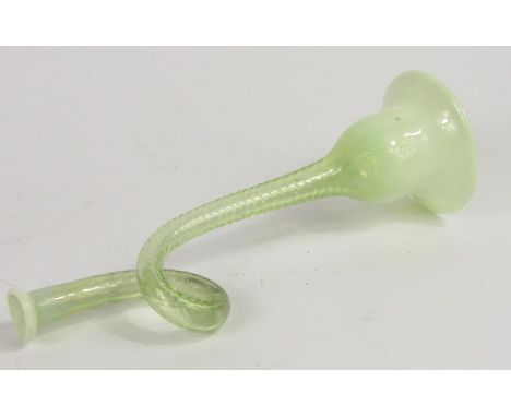 A Victorian vaseline glass hunting horn, 23cm high.