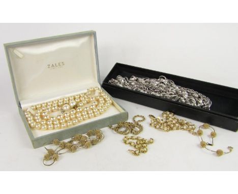 Costume jewellery, including a Monet rope twist neck chain, simulated pearl necklace and earrings and heavy neck chains, (qty