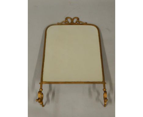 A gold spray printed Art Nouveau cast metal fire screen inset bevelled glass, 76.5cm high.