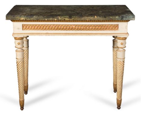 Carved, lacquered and giltwood console, scagliola top to imitate marble, Marche, late 18th Century – early 19th Century, H cm