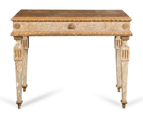 Small lacquered and giltwood console, lacuqred top to imitate marble, Marche, 19th Century, H cm 75x90x42 (defects end losses
