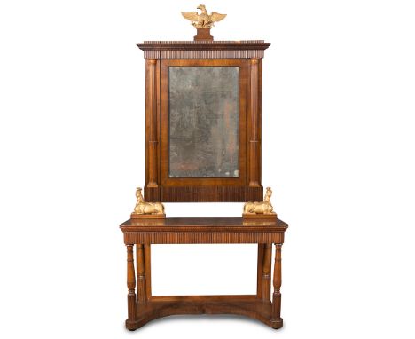 Walnut console and mirror, carved giltwood decorations, in the manner of Agostino Fantastici, Toscana, first half of the 19th