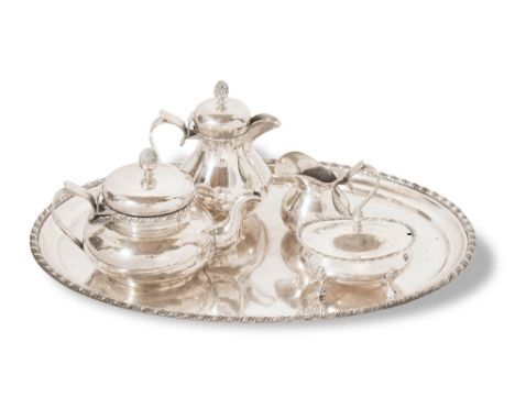 Silver caffee service, with tray, tea pot, milk pot, coffee pot and sugar bowl, hallmarks 800, Sandonà Vicenza, 29VI - SANDON