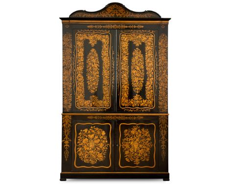 Maple wardrobe with ebonized decorations. Toscana, first half of 19th Century, dated inside 'Maggio 1837', H cm 295x175x51 Pu