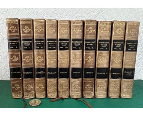 R. A. DAVENPORT, 'THE LIFE AND WORKS OF WILLIAM ROBERTSON', 1826, TEN VOLUMES, FULL LEATHER GILDED SPINES