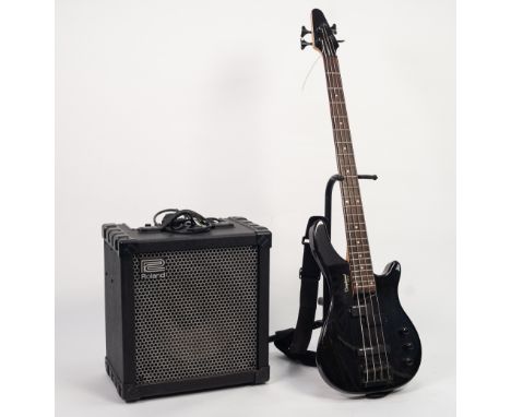 TANGLEWOOD REBEL 4K ELECTRIC FOUR STRING GUITAR, in black, with soft case and stand, and a ROLAND CUBE 60 COSM ELECTRIC GUITA