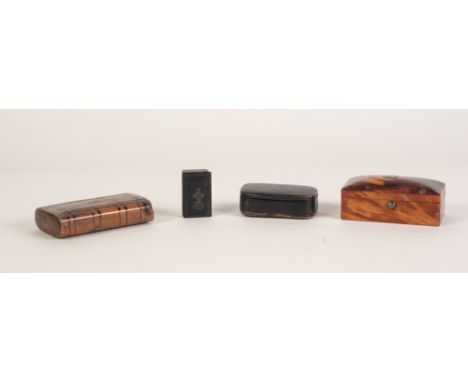 AN EARLY VICTORIAN TORTOISESHELL VENEERED DOME-TOP SNUFF BOX, hand written paper inscriptions within dated 1848, A WOODEN FAU