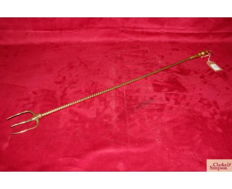 A fine 19th Century brass down hearth toasting fork 