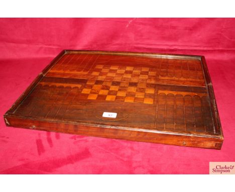 A large 19th Century inlaid folding double sided games board (chess, backgammon etc.), approx. dimensions with board open 24"