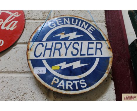 A circular enamel advertising sign for "Chrysler Genuine Parts" 12" dia.