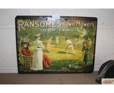 A Ransomes Lawn Mowers advertising print on slate panel