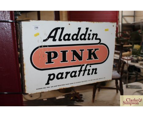 An "Aladdin Pink Paraffin" double sided enamel advertising sign, 14" x 21"