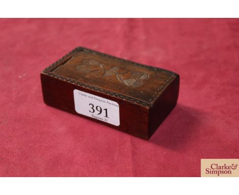 A Georgian fruit wood book form snuff box with the attractive heart design sliding lid and chip carved moulding 
