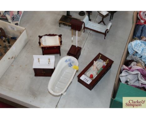 A blue and white Celeste porcelain bath and a four piece bathroom suite, comprising bath, wash basin, wash stand and high lev