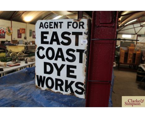 A double sided enamel sign "Agent For East Coast Dye Works"